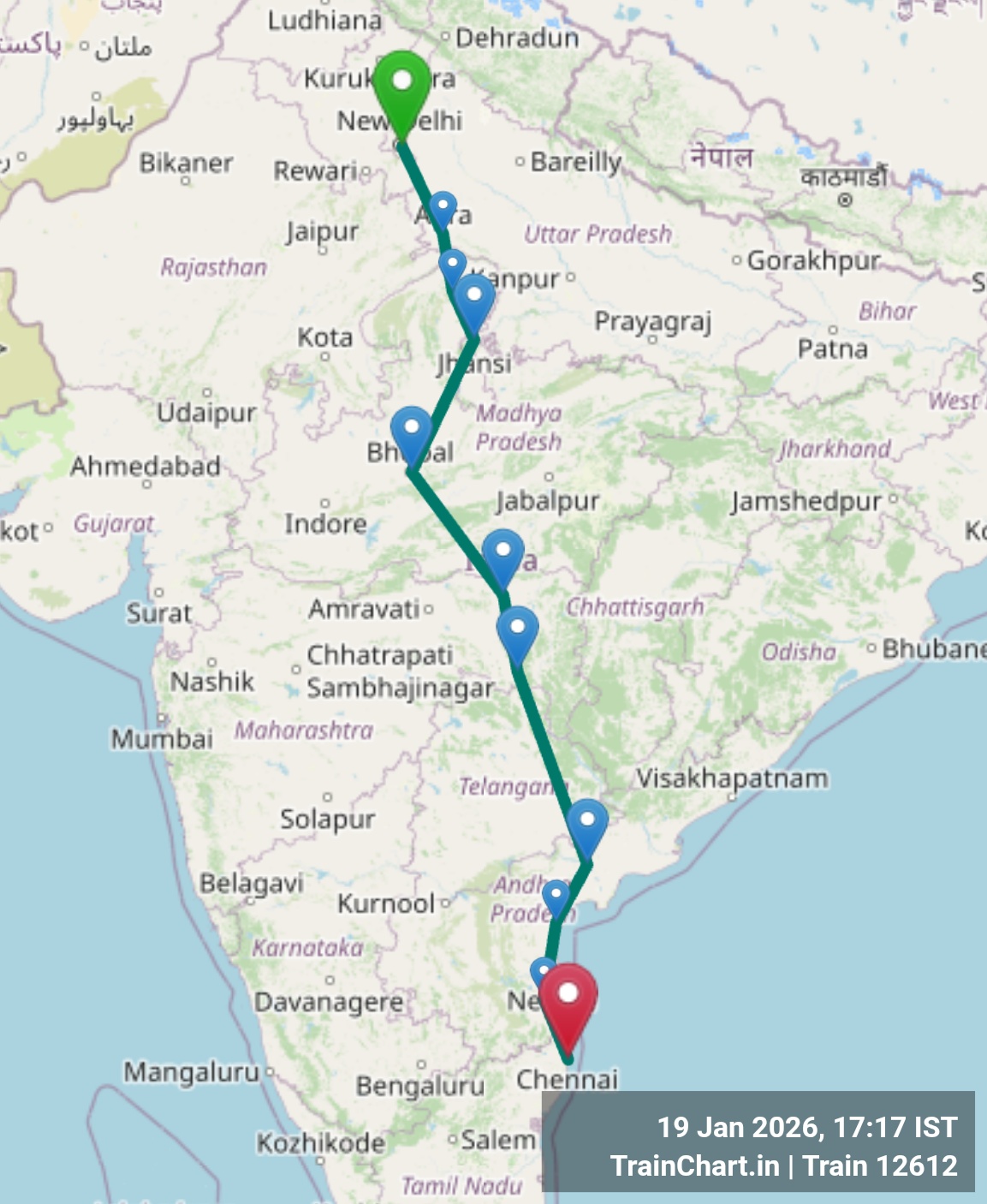 train 12612 map