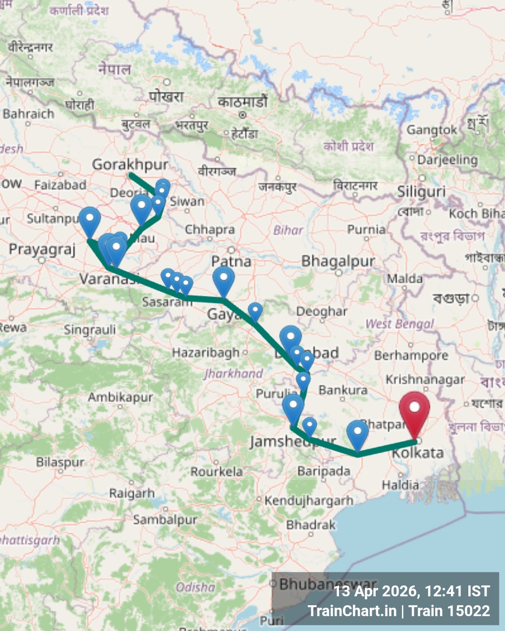 train 15022 map