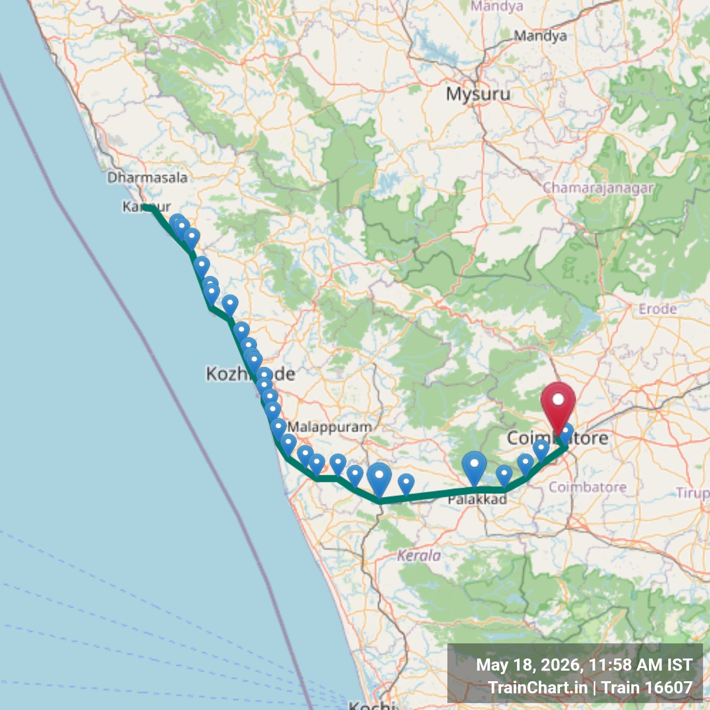 train 16607 map