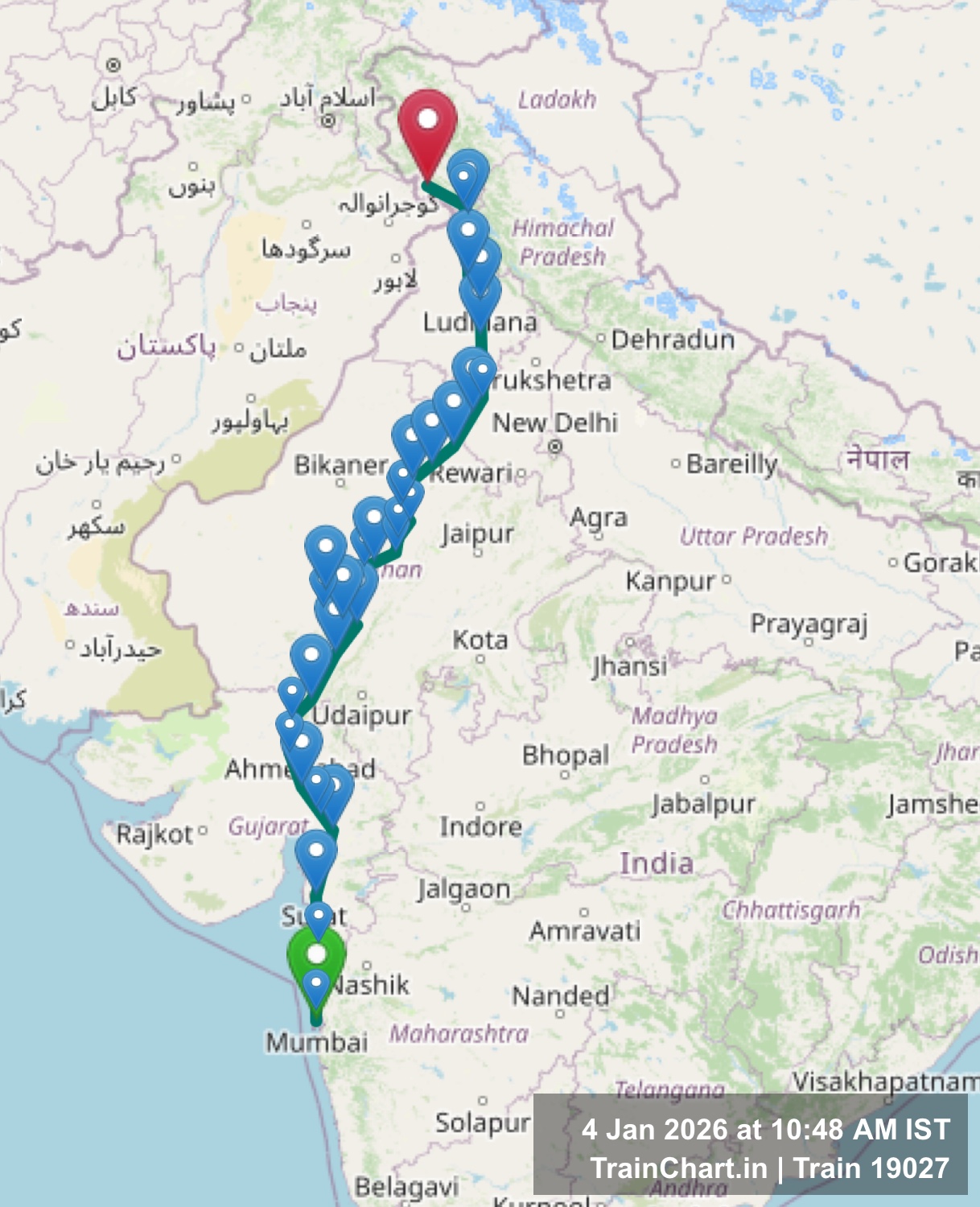 train 19027 map