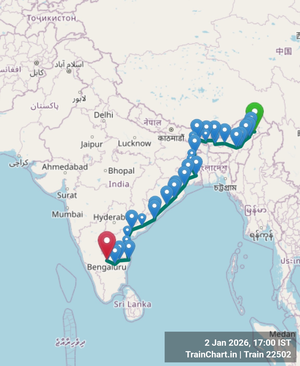 train 22502 map