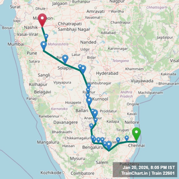 train 22601 map