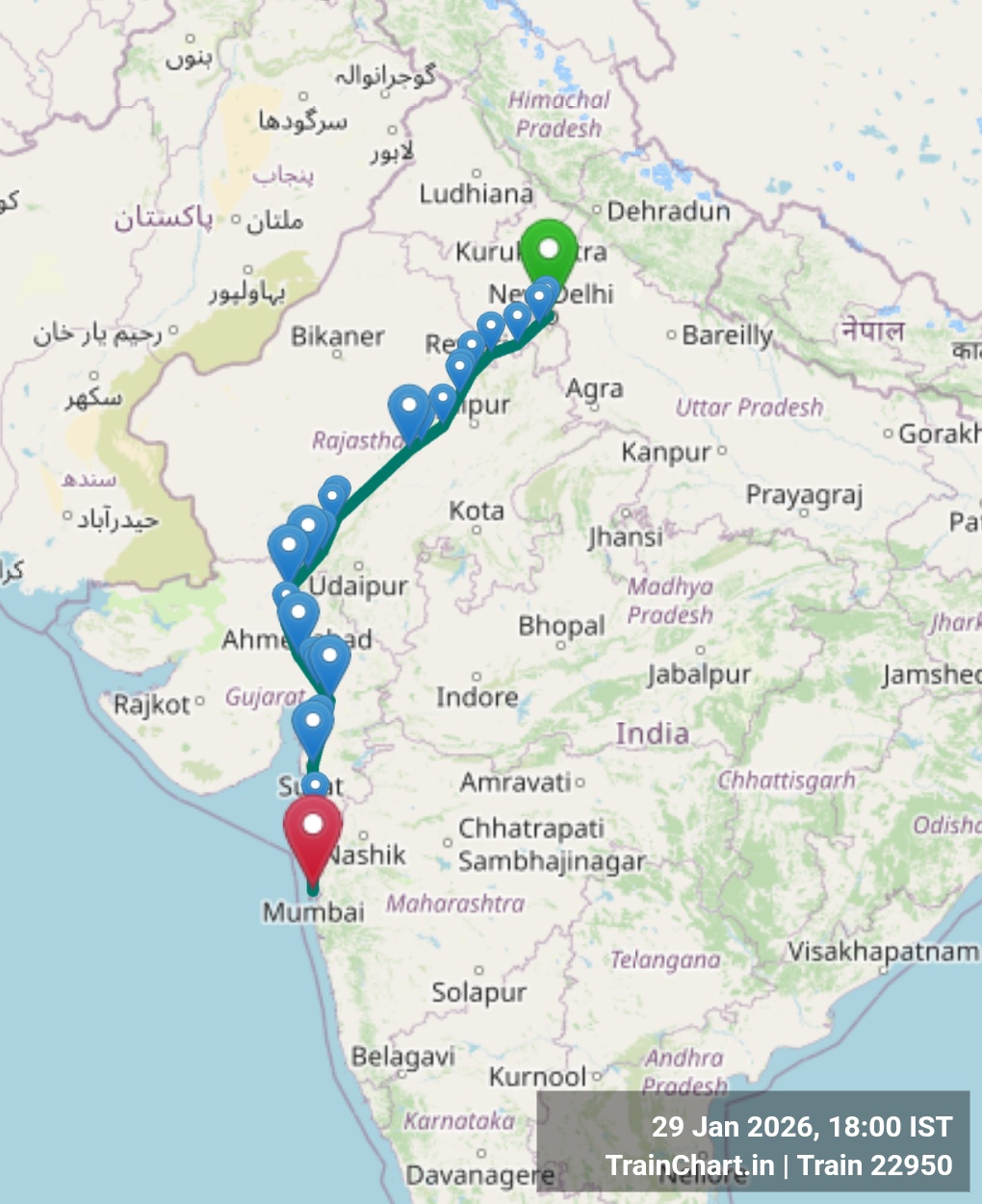 train 22950 map